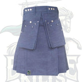Modern Blue Denim Kilt with Multiple Pockets – Functional Style